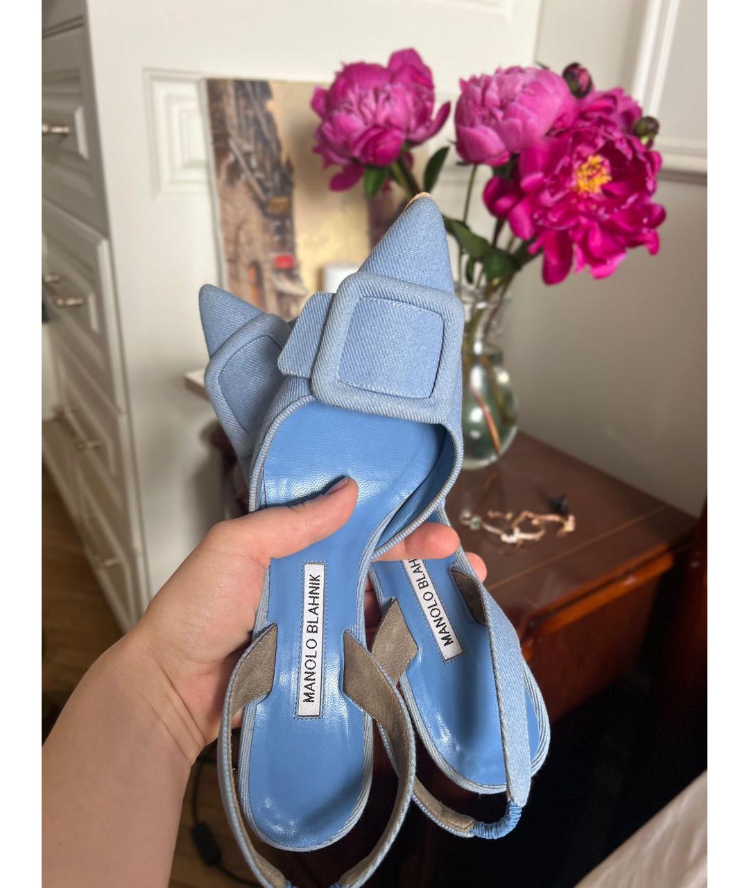 MANOLO BLAHNIK Голубые текстильные туфли, фото 5
