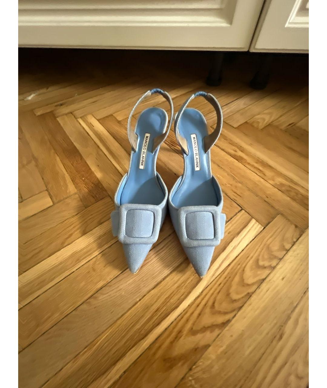 MANOLO BLAHNIK Голубые текстильные туфли, фото 2