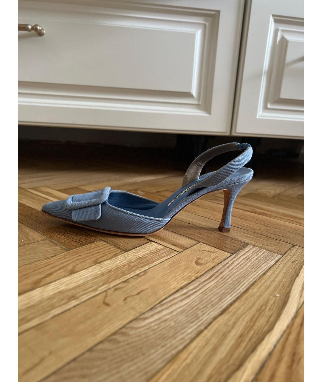 MANOLO BLAHNIK Голубые текстильные туфли, фото 7