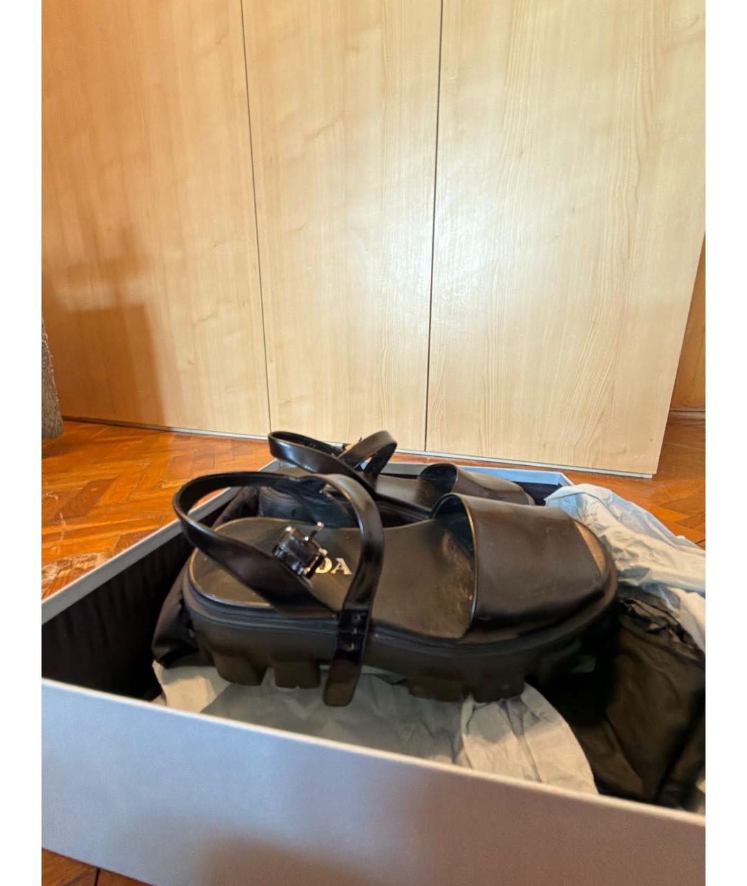 PRADA Черные кожаные босоножки, фото 4