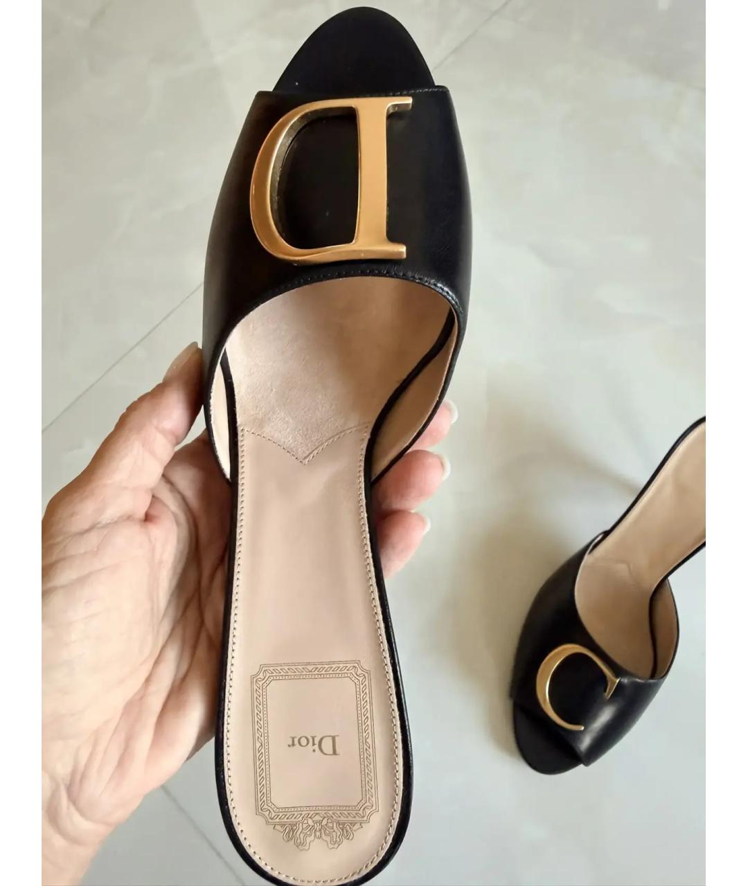 CHRISTIAN DIOR Черные кожаные мюли, фото 3