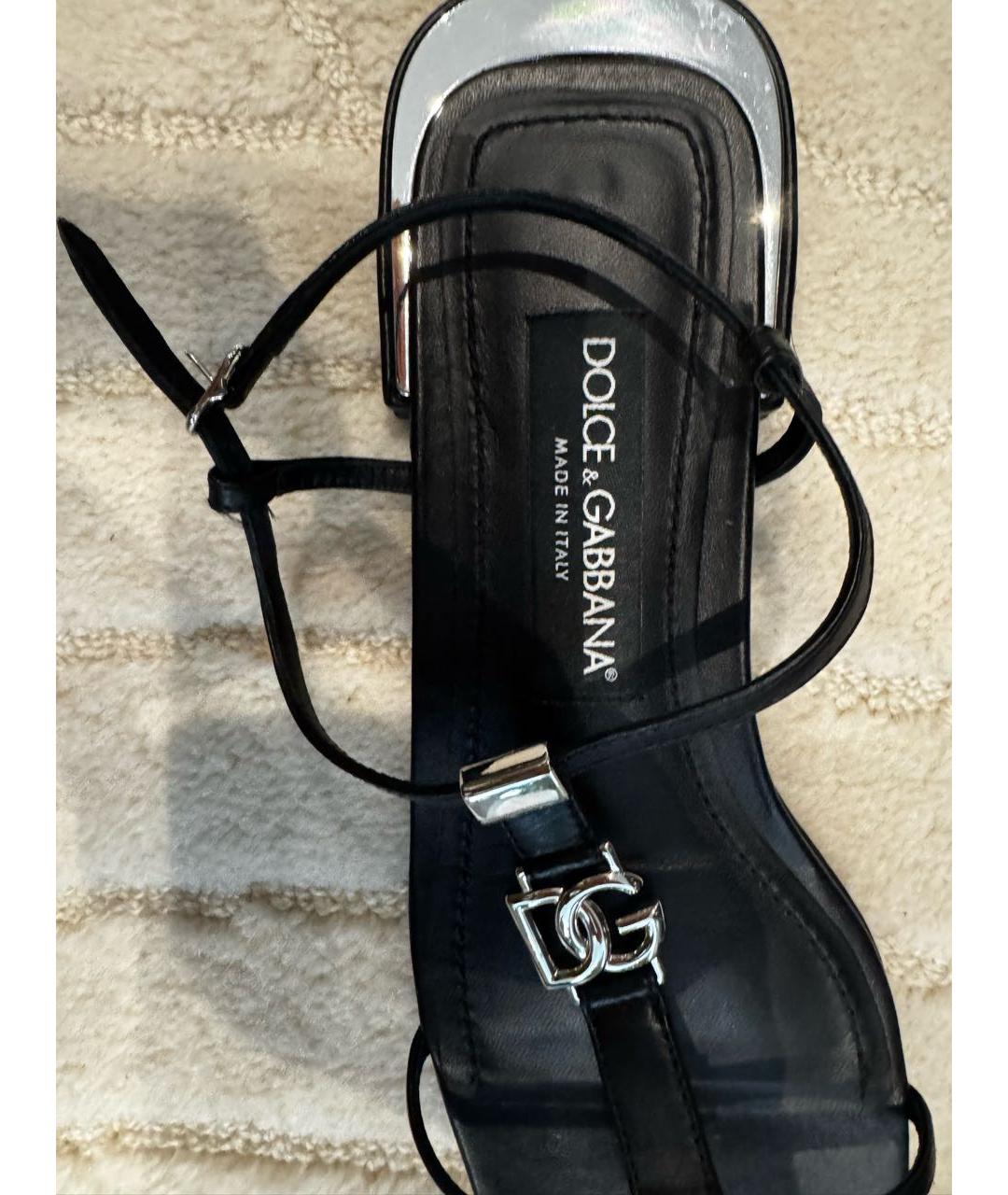 DOLCE&GABBANA Черные кожаные босоножки, фото 6