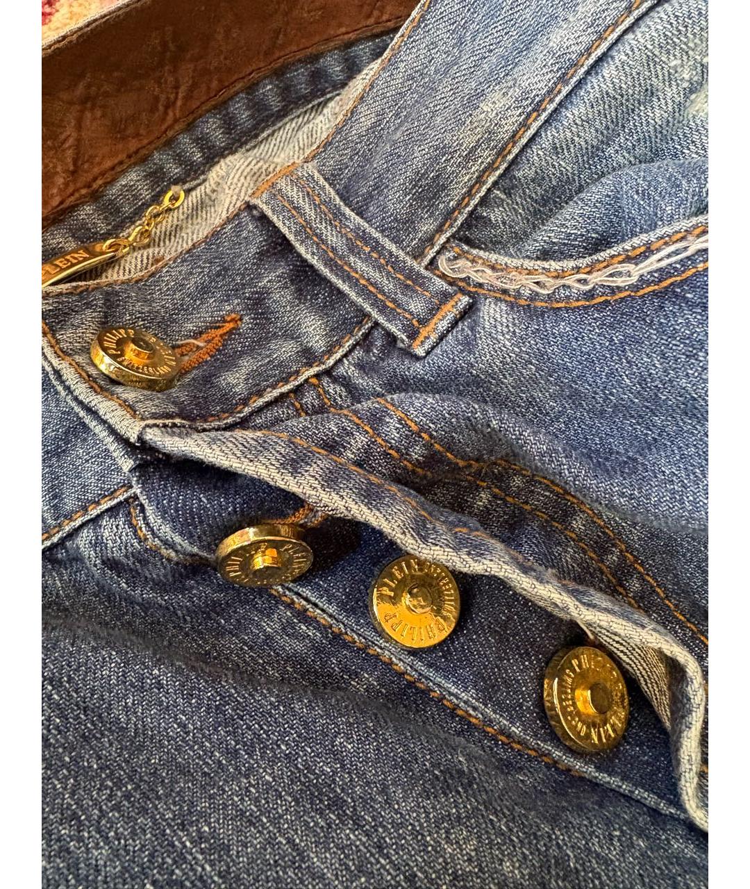 PHILIPP PLEIN Синие хлопковые прямые джинсы, фото 6