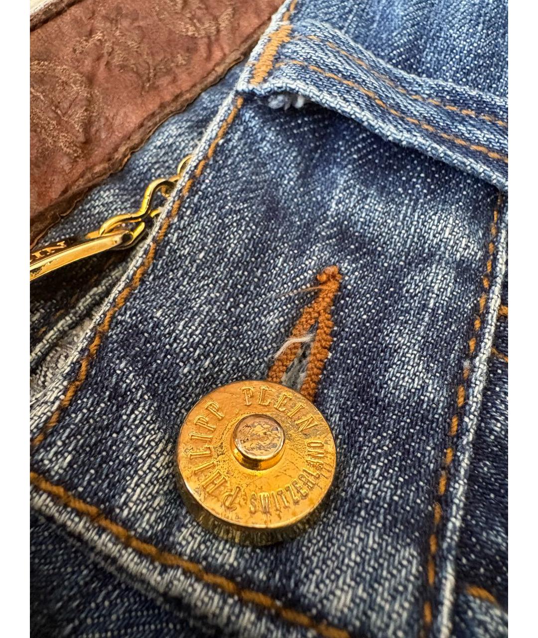 PHILIPP PLEIN Синие хлопковые прямые джинсы, фото 4