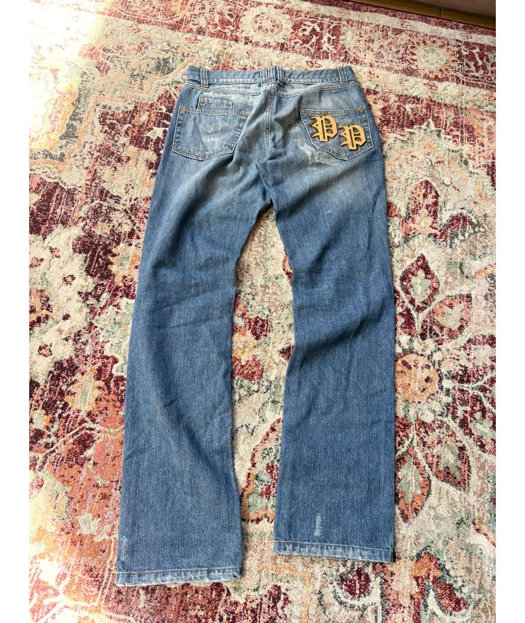 PHILIPP PLEIN Синие хлопковые прямые джинсы, фото 7