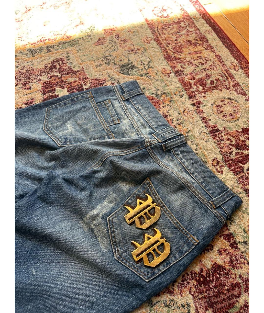 PHILIPP PLEIN Синие хлопковые прямые джинсы, фото 2
