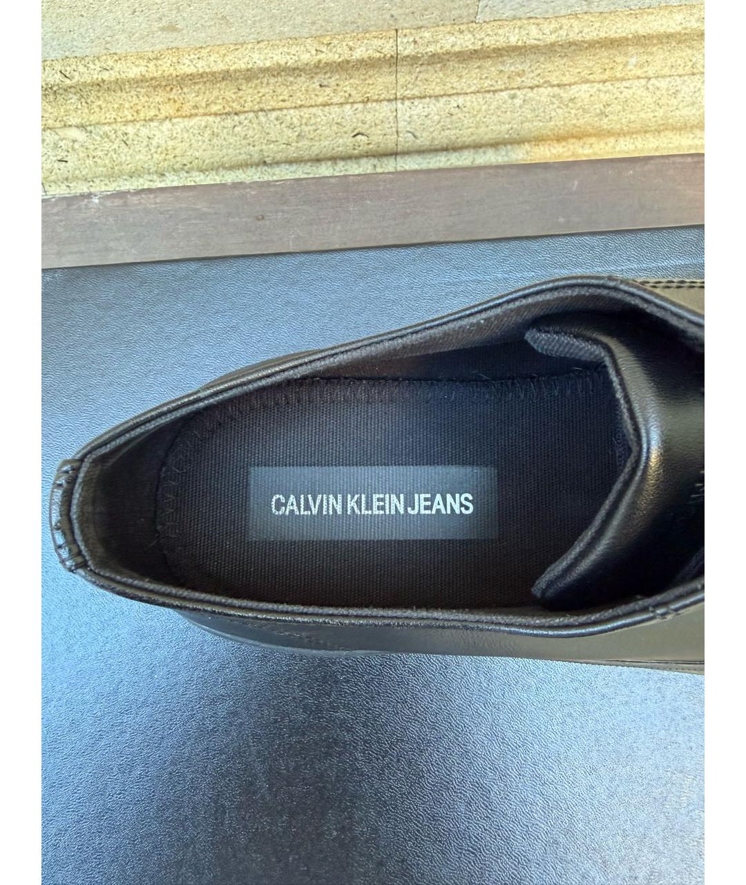 CALVIN KLEIN Черные низкие кроссовки / кеды из искусственной кожи, фото 4