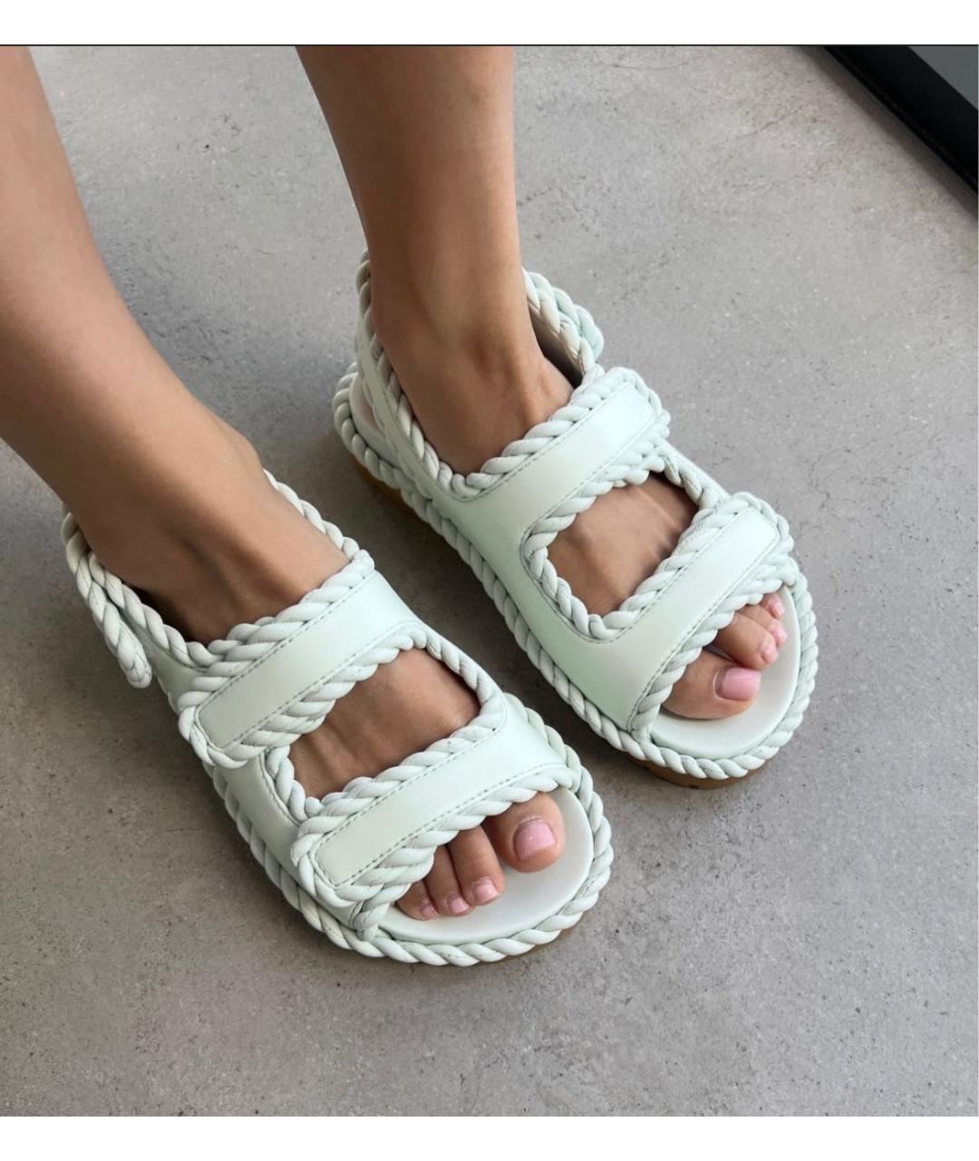 BOTTEGA VENETA Салатовые кожаные сандалии, фото 7