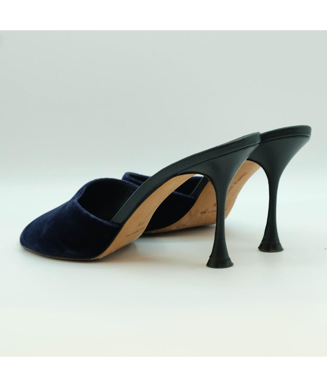MANOLO BLAHNIK Темно-синие бархатные мюли, фото 6