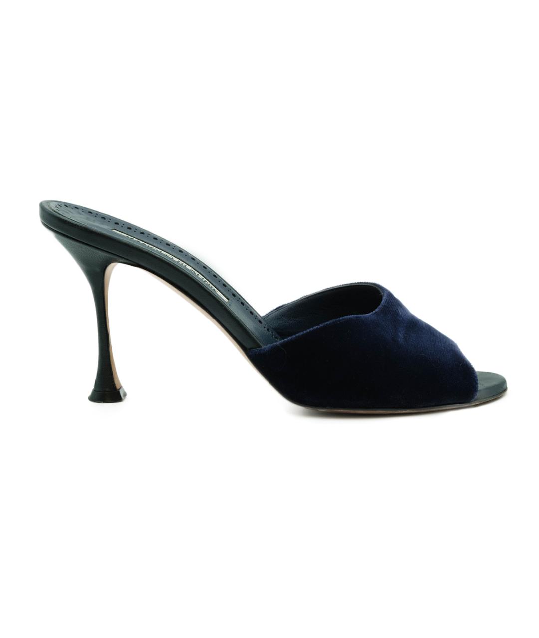 MANOLO BLAHNIK Темно-синие бархатные мюли, фото 7