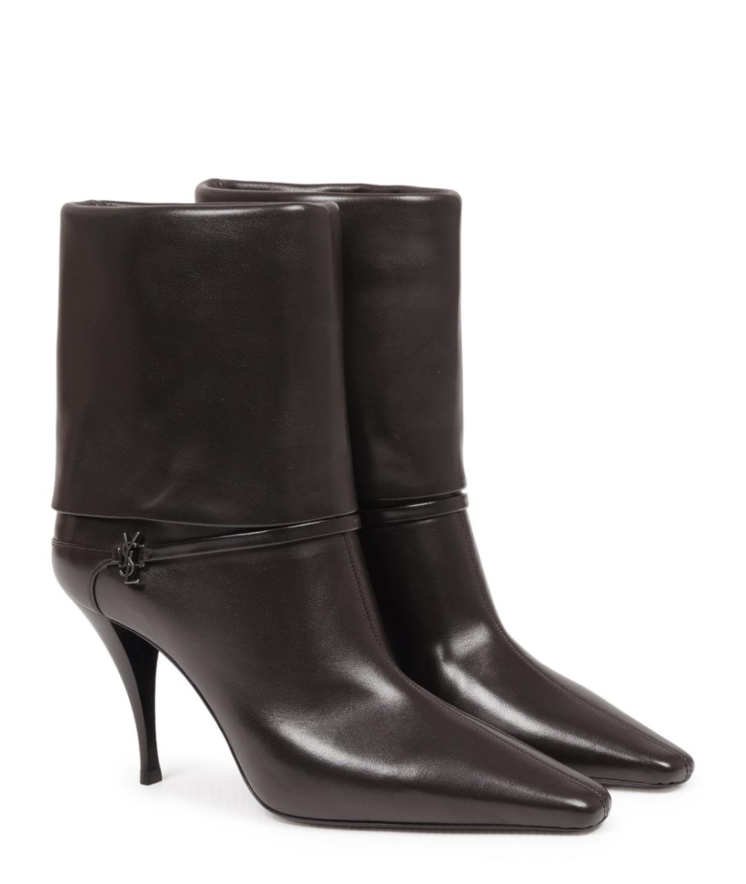 SAINT LAURENT Коричневые кожаные ботильоны, фото 2
