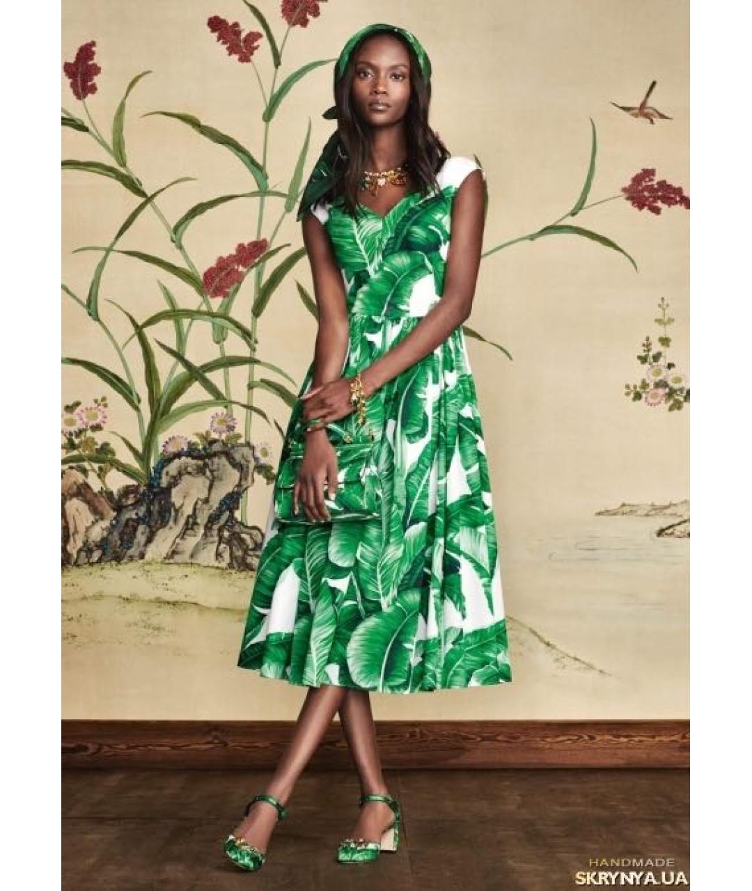 DOLCE&GABBANA Зеленое хлопковое повседневное платье, фото 6