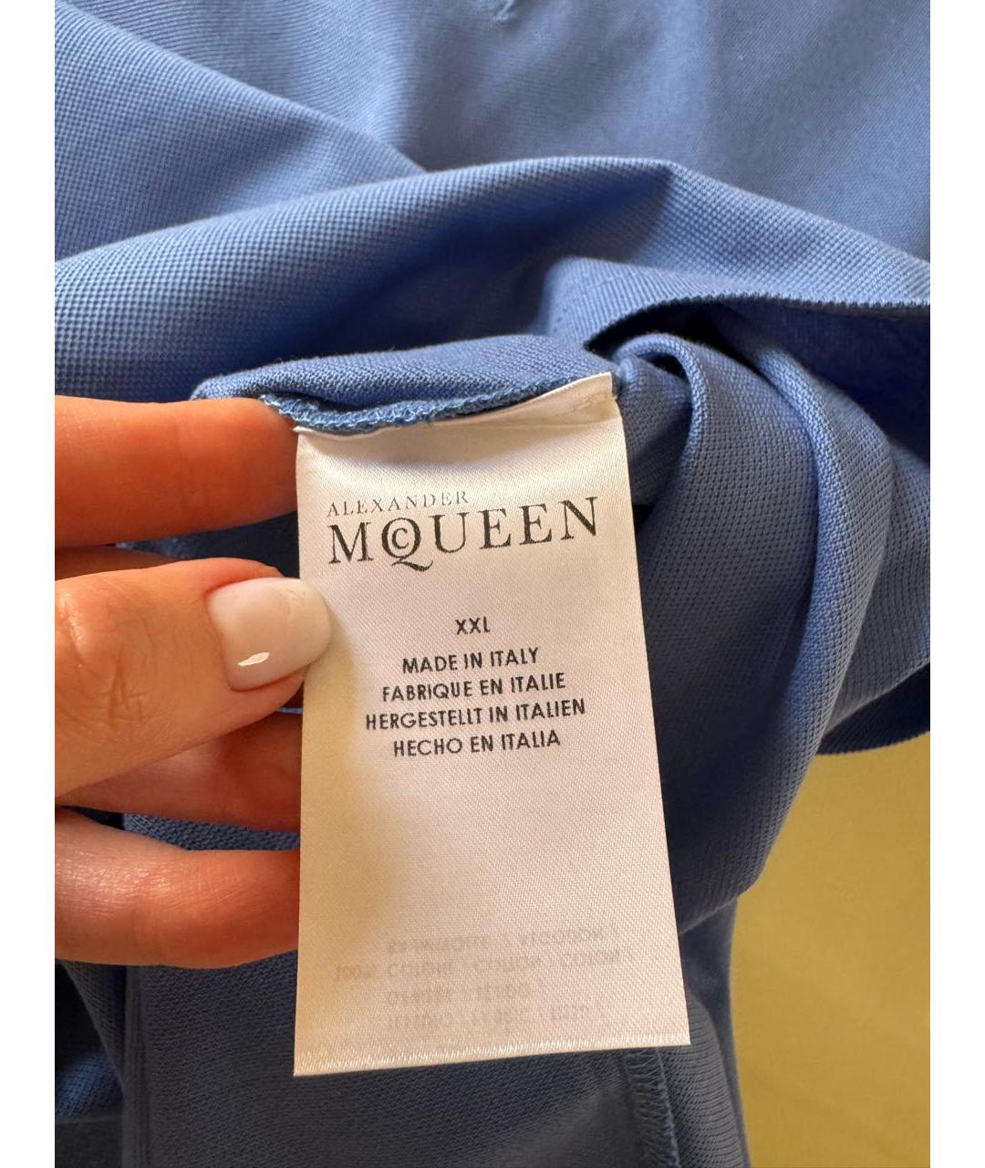 ALEXANDER MCQUEEN Синее хлопковое поло с коротким рукавом, фото 6