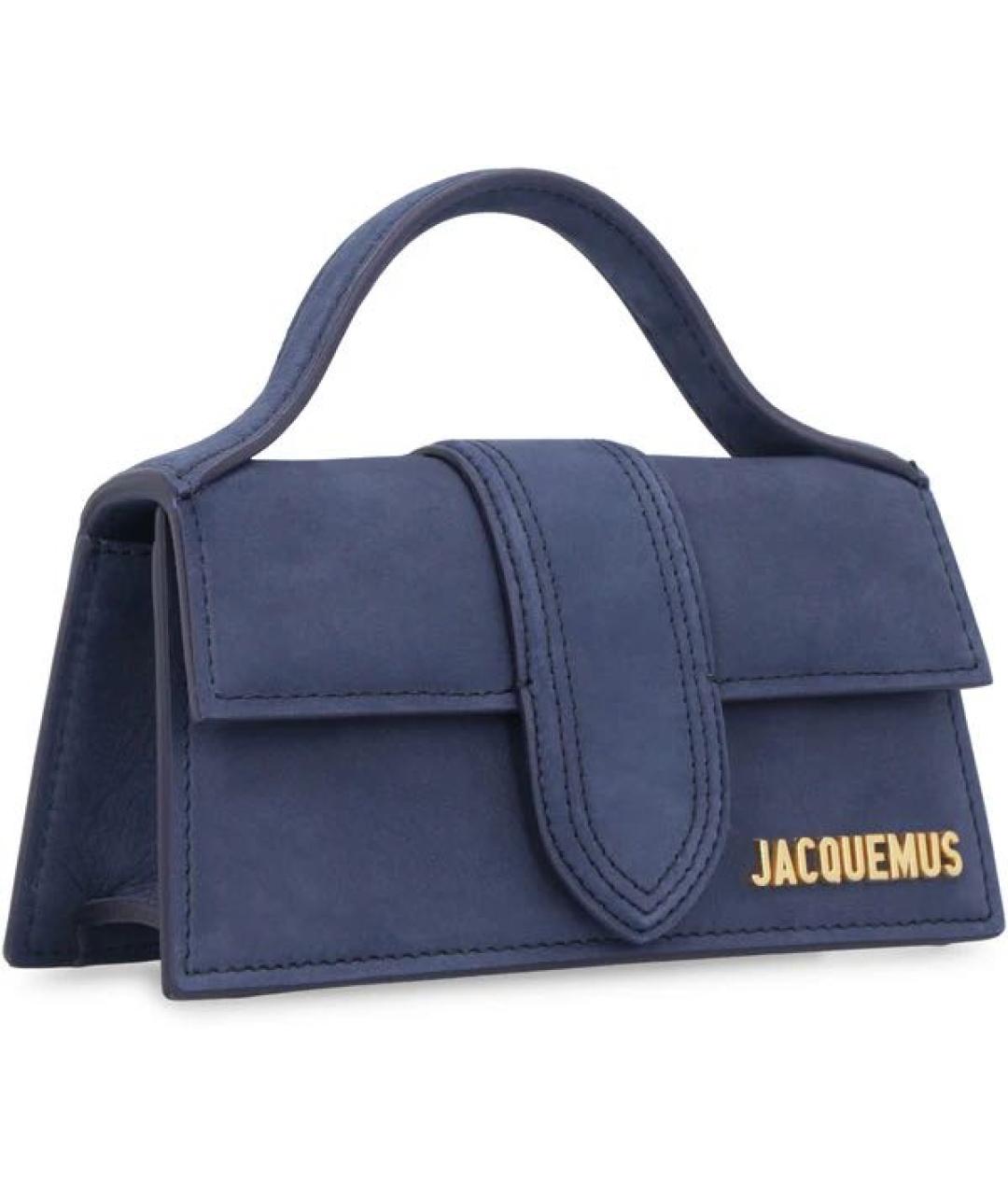 JACQUEMUS Темно-синяя замшевая сумка с короткими ручками, фото 4
