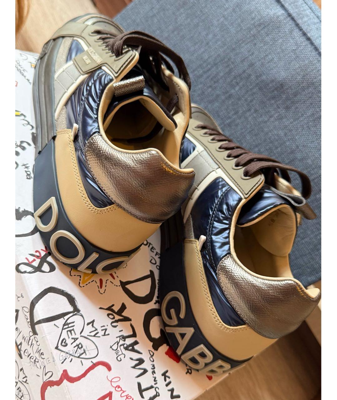 DOLCE&GABBANA Темно-синие кожаные низкие кроссовки / кеды, фото 6