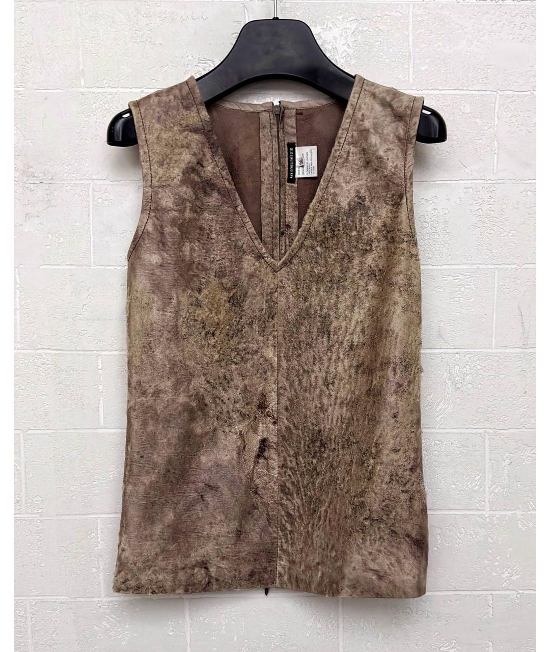 ANN DEMEULEMEESTER Коричневый кожаный костюм с брюками, фото 9