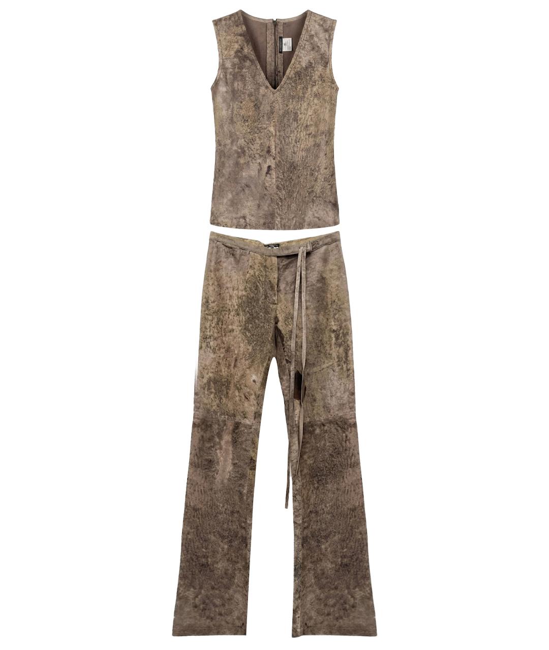 ANN DEMEULEMEESTER Коричневый кожаный костюм с брюками, фото 1