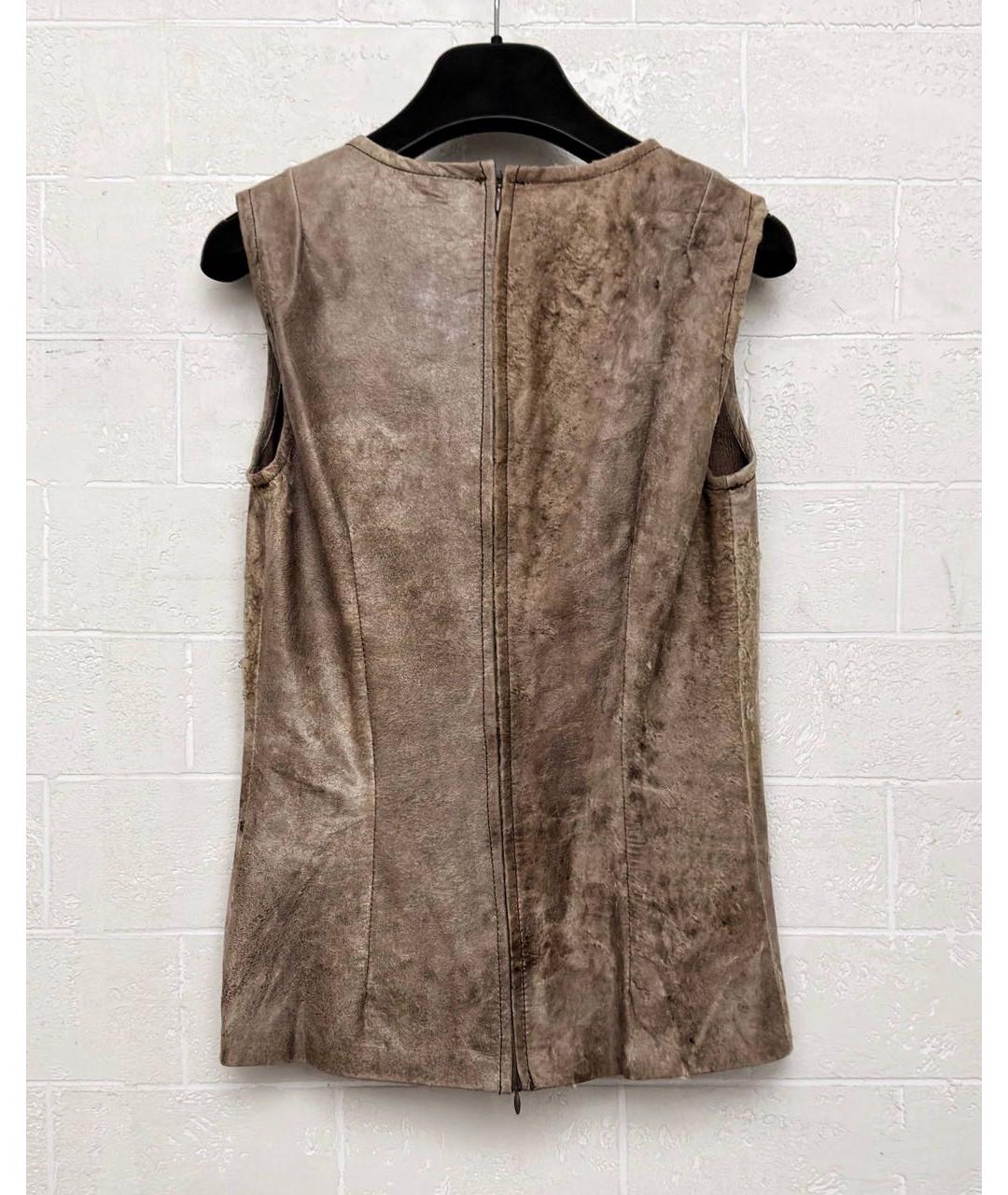 ANN DEMEULEMEESTER Коричневый кожаный костюм с брюками, фото 3
