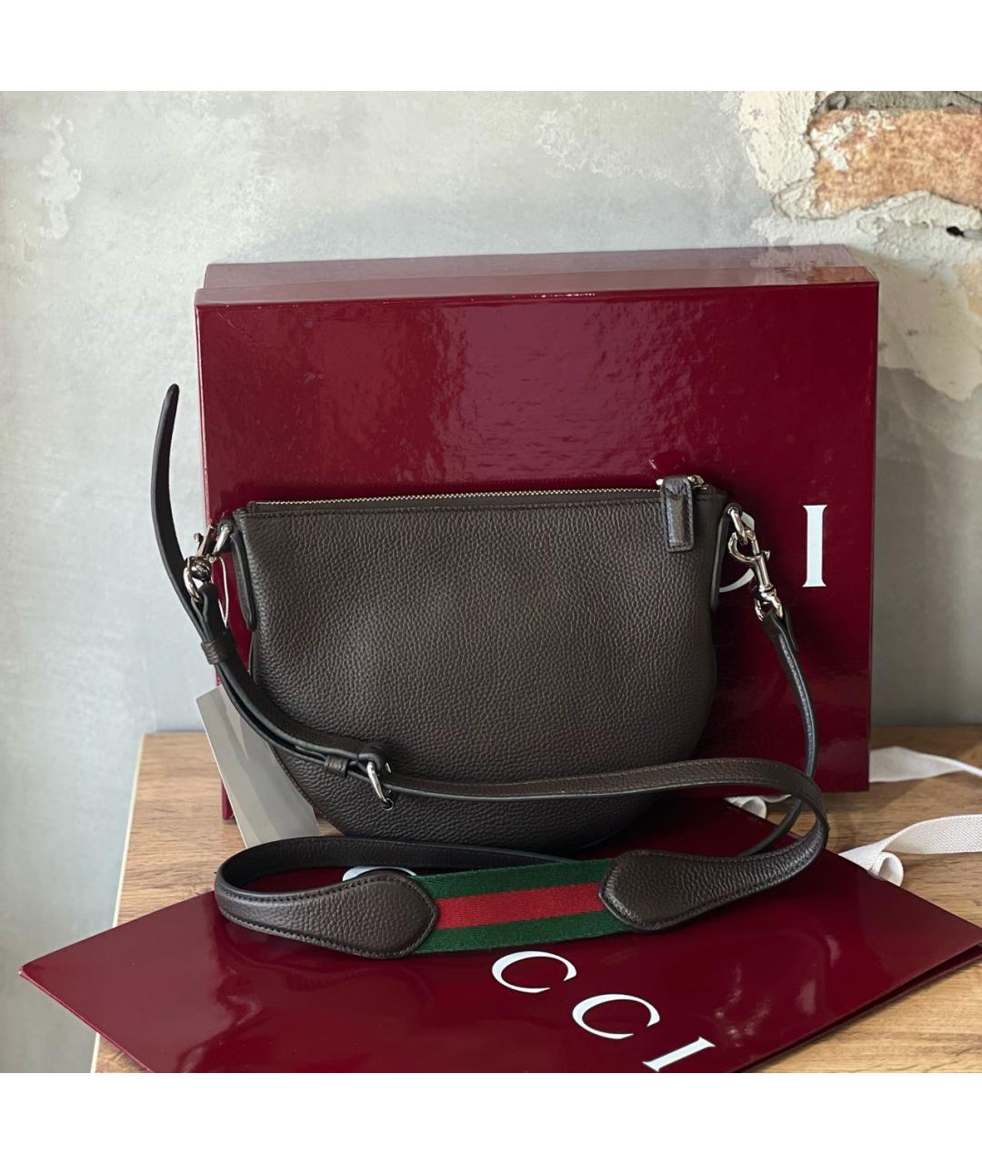 GUCCI Коричневая кожаная сумка через плечо, фото 3