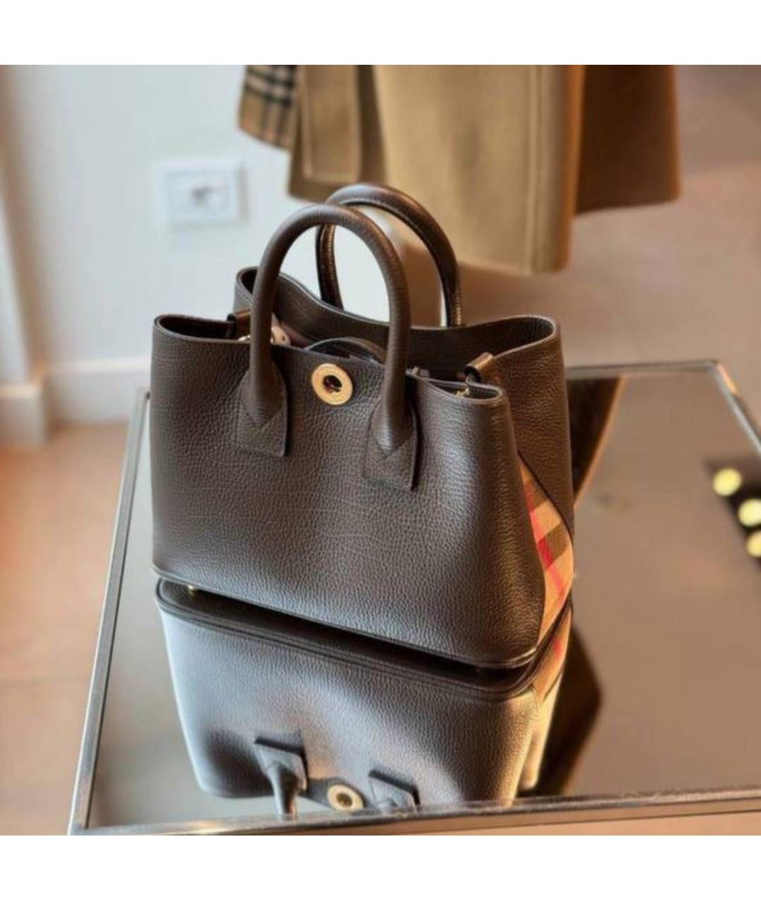 BURBERRY Черная кожаная сумка с короткими ручками, фото 4