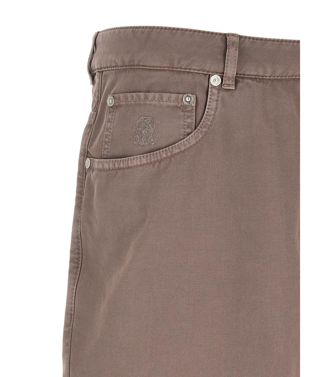 BRUNELLO CUCINELLI Коричневые хлопковые повседневные брюки, фото 5