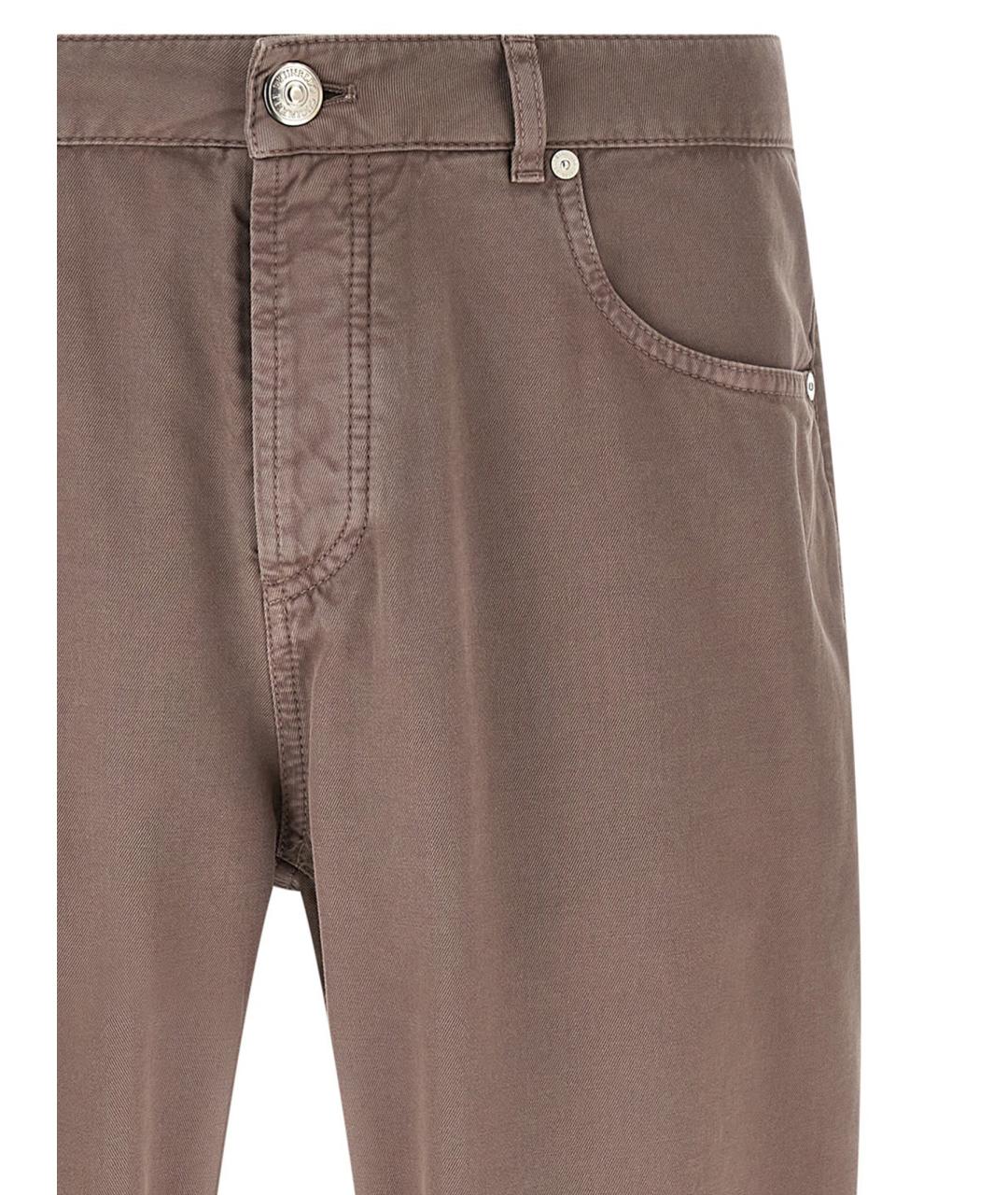 BRUNELLO CUCINELLI Коричневые хлопковые повседневные брюки, фото 3
