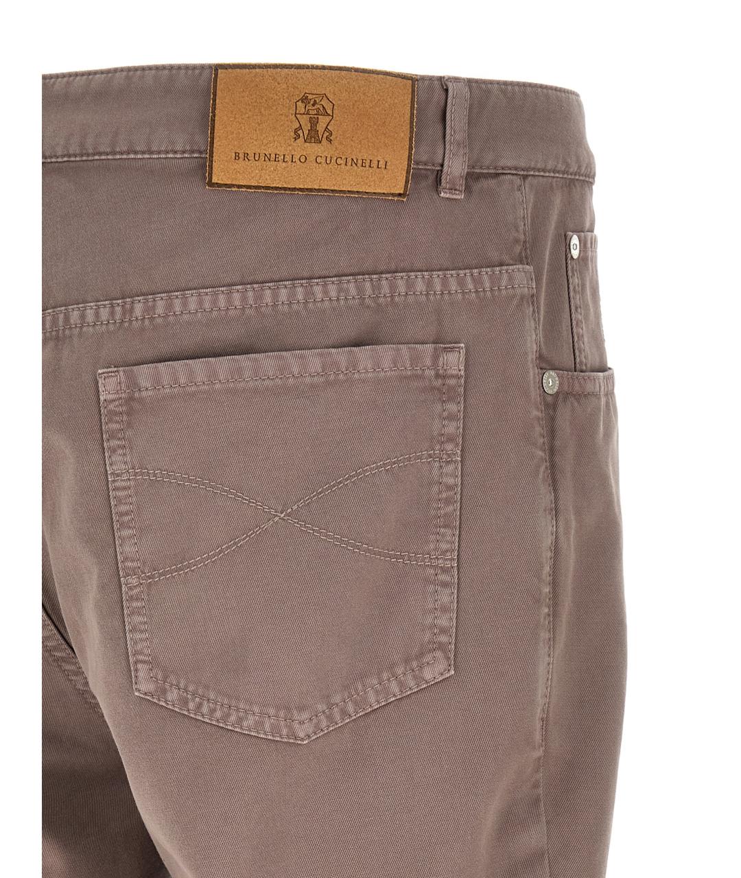 BRUNELLO CUCINELLI Коричневые хлопковые повседневные брюки, фото 4