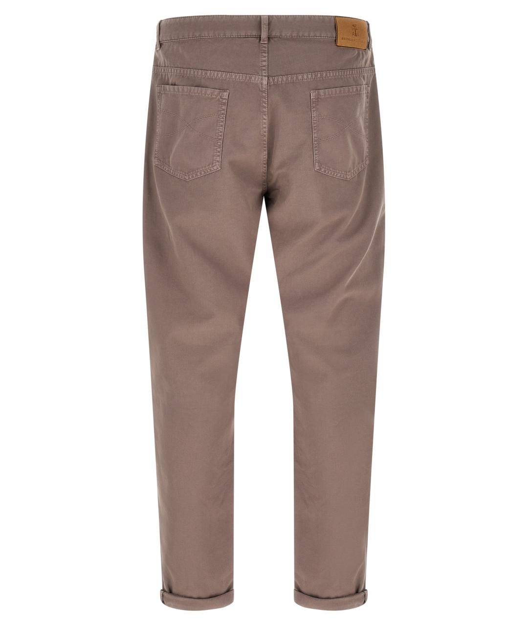 BRUNELLO CUCINELLI Коричневые хлопковые повседневные брюки, фото 2