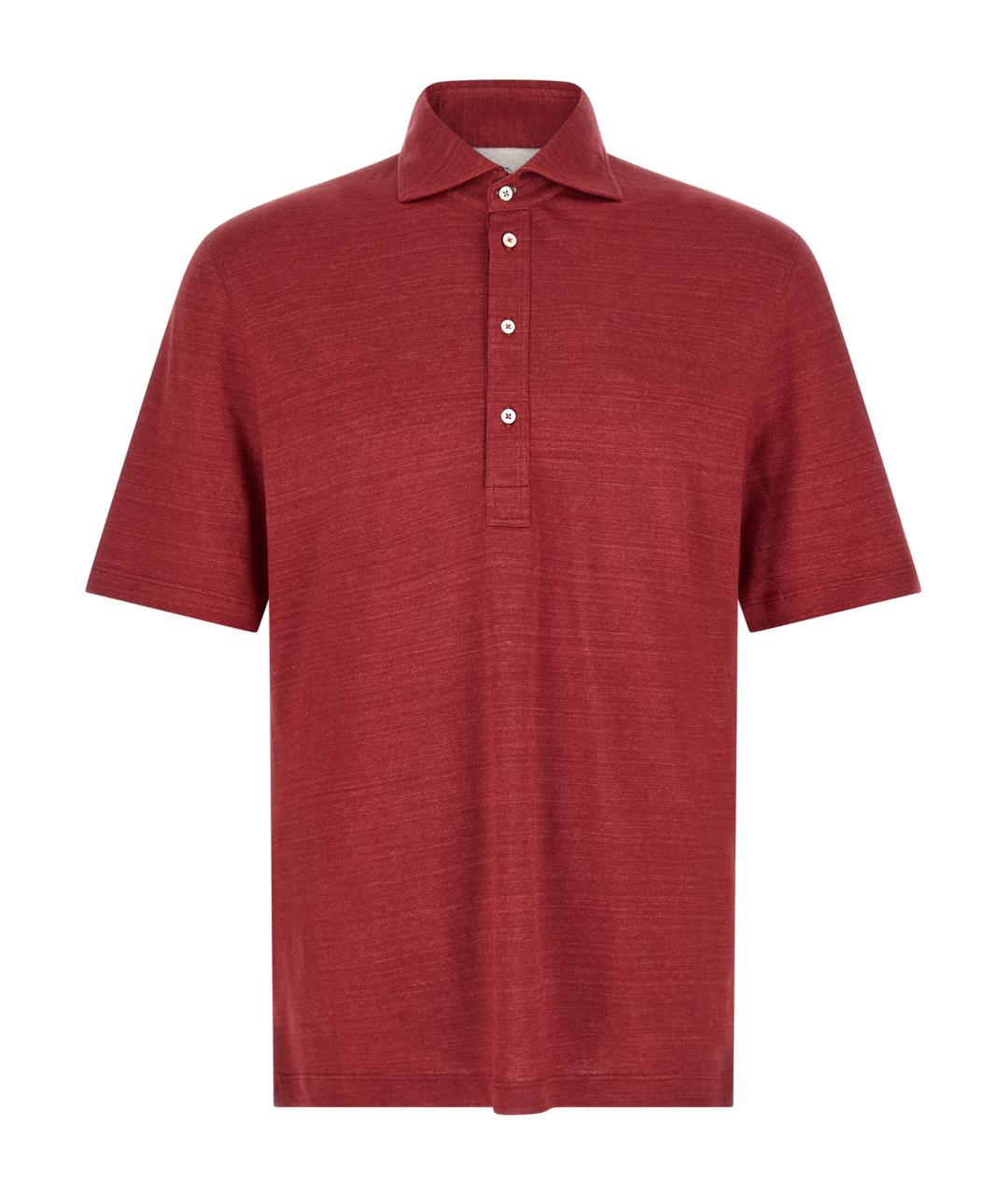 BRUNELLO CUCINELLI Красное хлопко-льняное поло с коротким рукавом, фото 1
