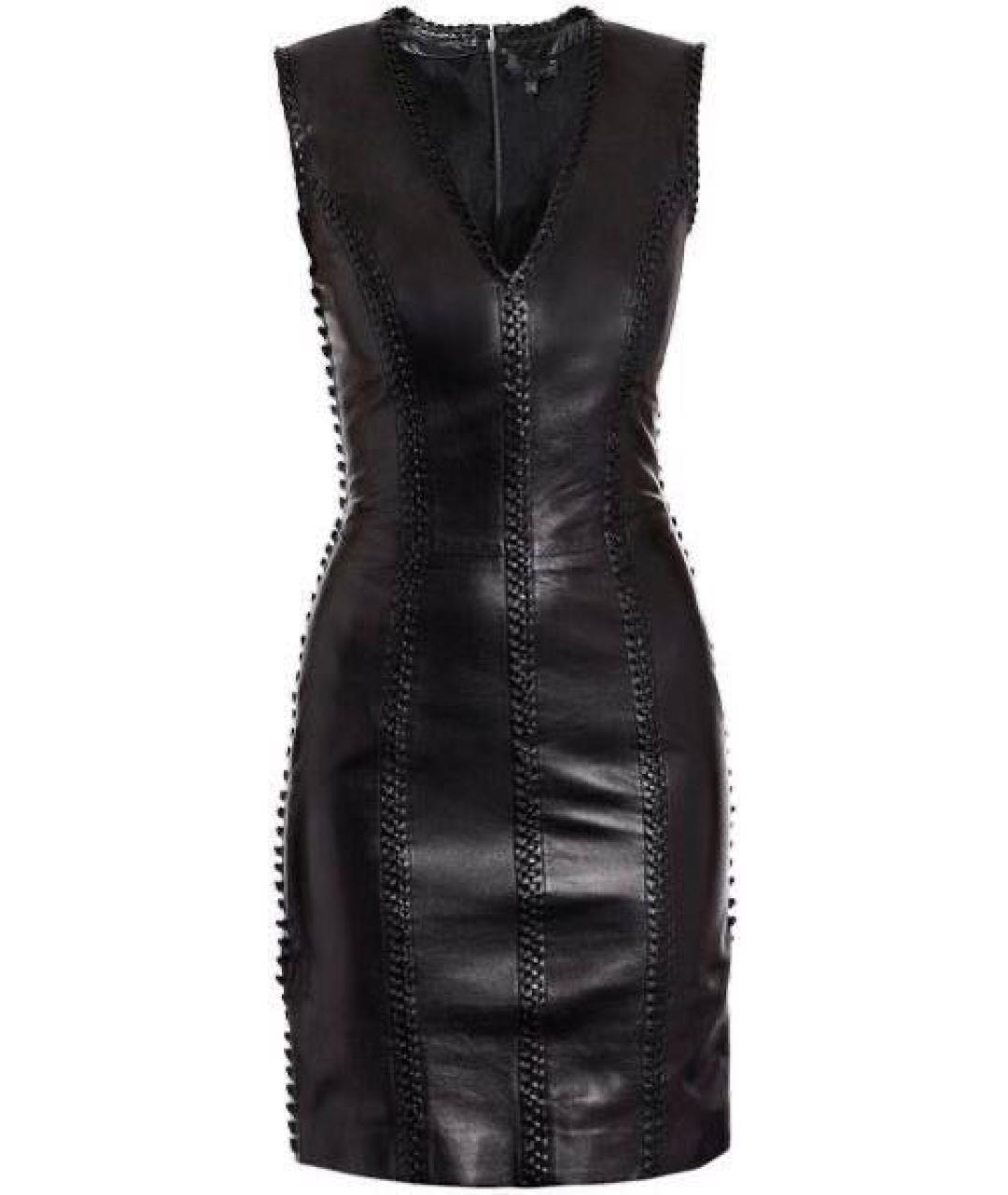 ALEXANDER MCQUEEN Черное кожаное повседневное платье, фото 1