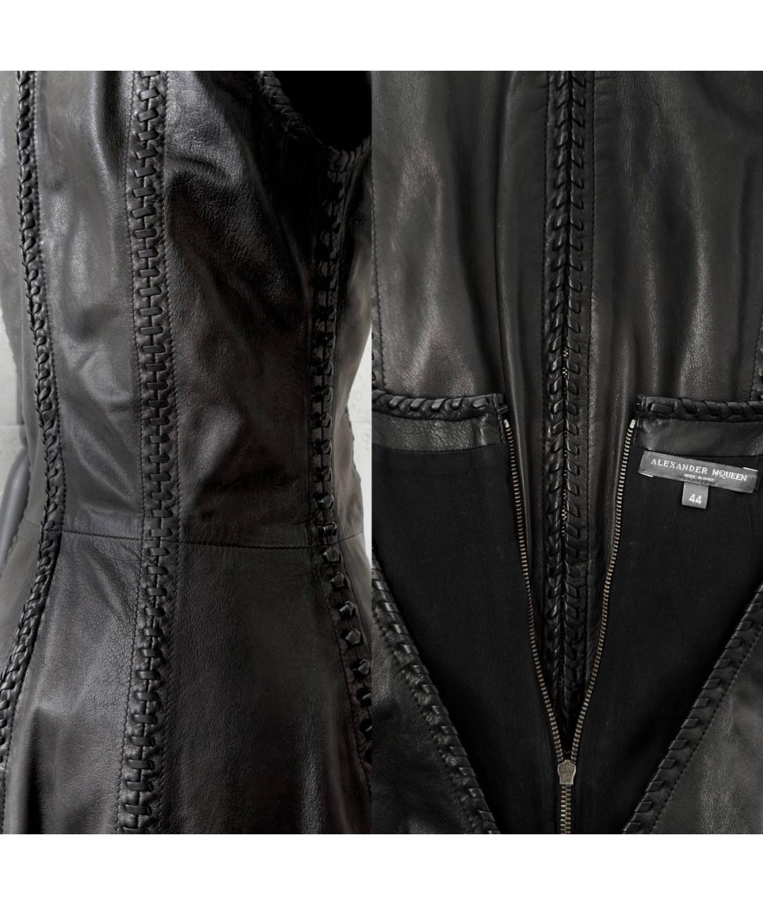 ALEXANDER MCQUEEN Черное кожаное повседневное платье, фото 3