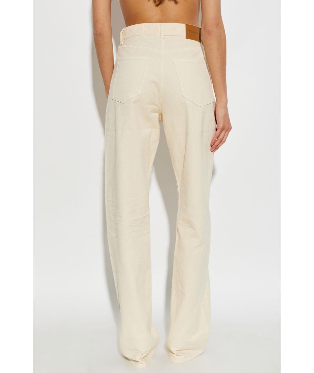 SAINT LAURENT Бежевые хлопковые прямые джинсы, фото 4
