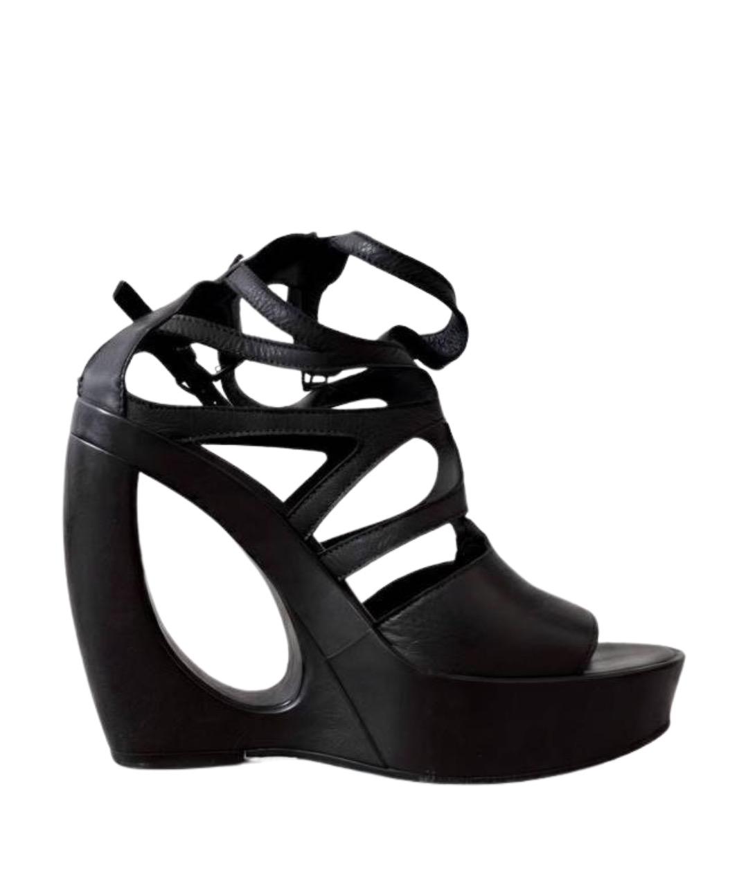 ANN DEMEULEMEESTER Черные кожаные босоножки, фото 1