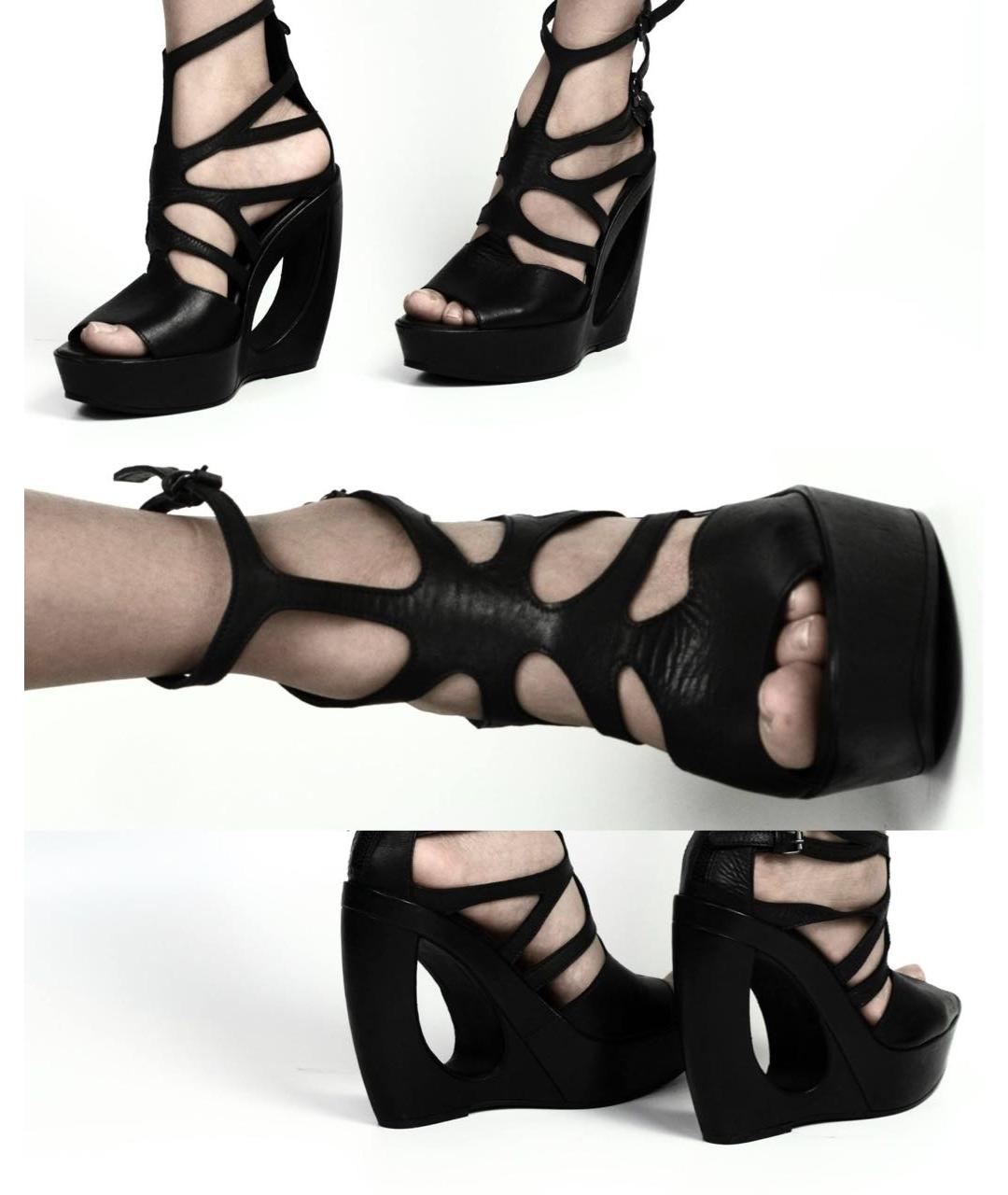 ANN DEMEULEMEESTER Черные кожаные босоножки, фото 5