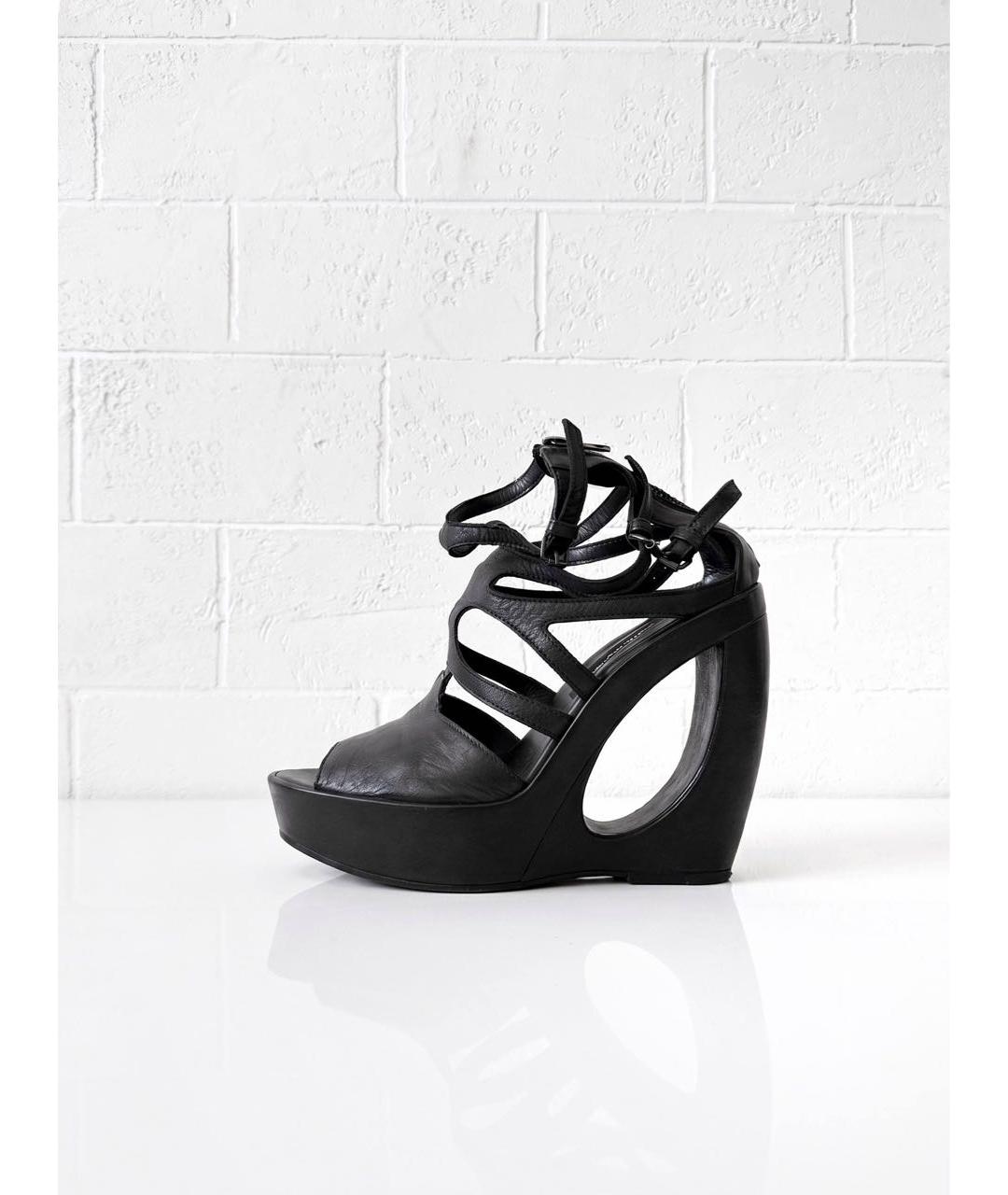 ANN DEMEULEMEESTER Черные кожаные босоножки, фото 3