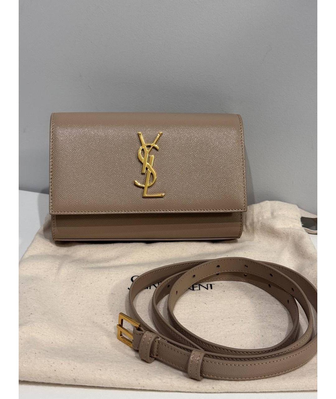 SAINT LAURENT Бежевая кожаная поясная сумка, фото 4