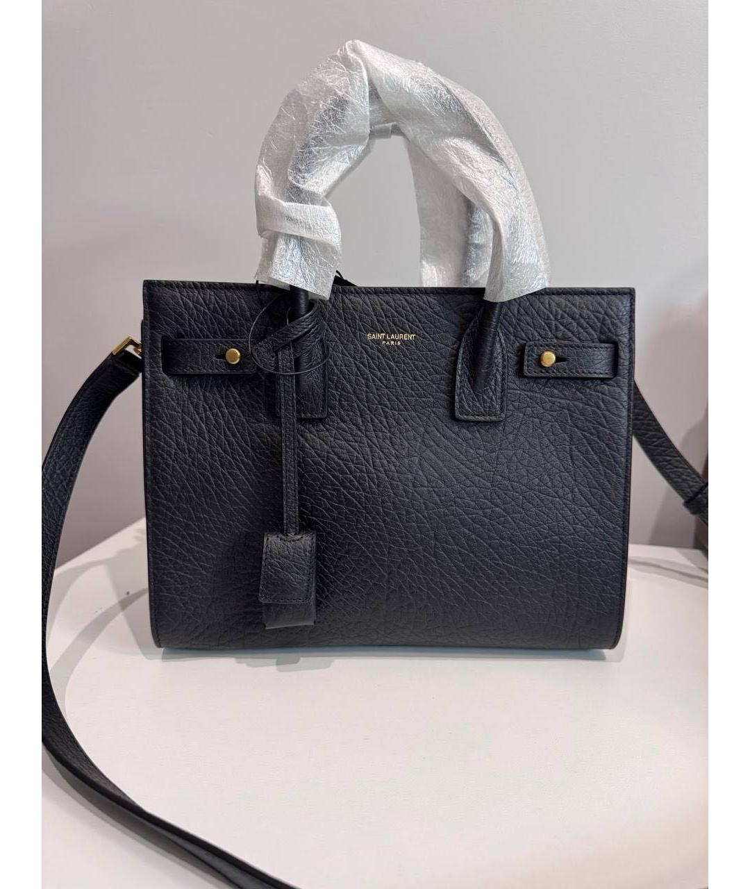 SAINT LAURENT Черная кожаная сумка с короткими ручками, фото 6