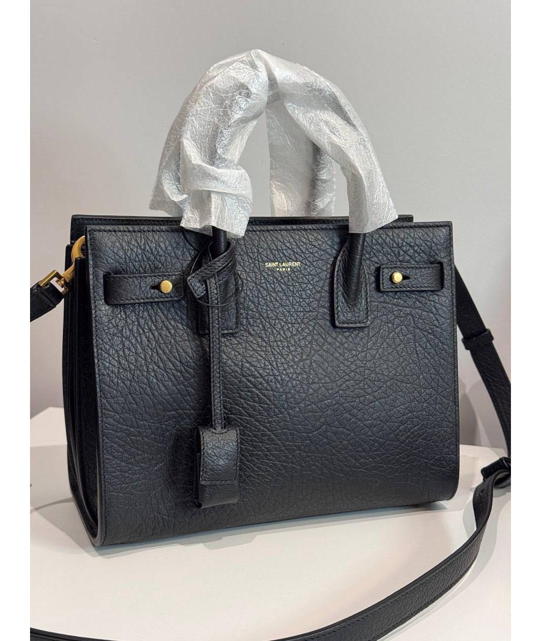 SAINT LAURENT Черная кожаная сумка с короткими ручками, фото 2