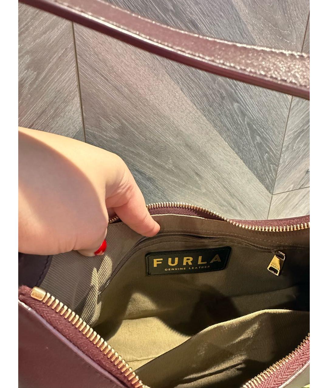 FURLA Бордовая кожаная сумка с короткими ручками, фото 4