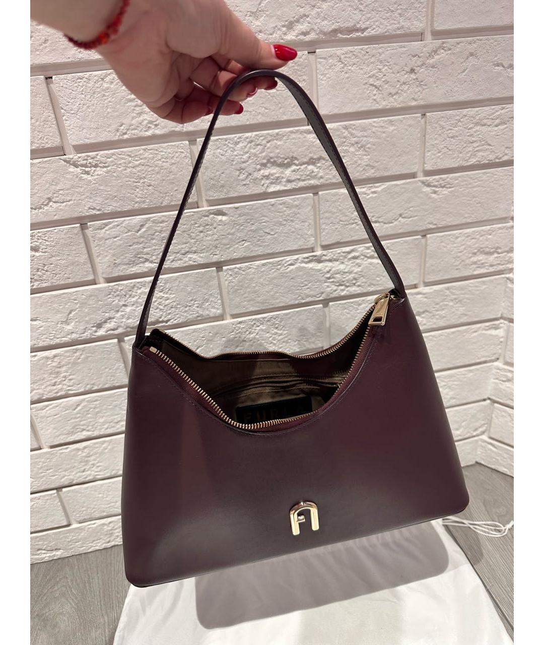 FURLA Бордовая кожаная сумка с короткими ручками, фото 6