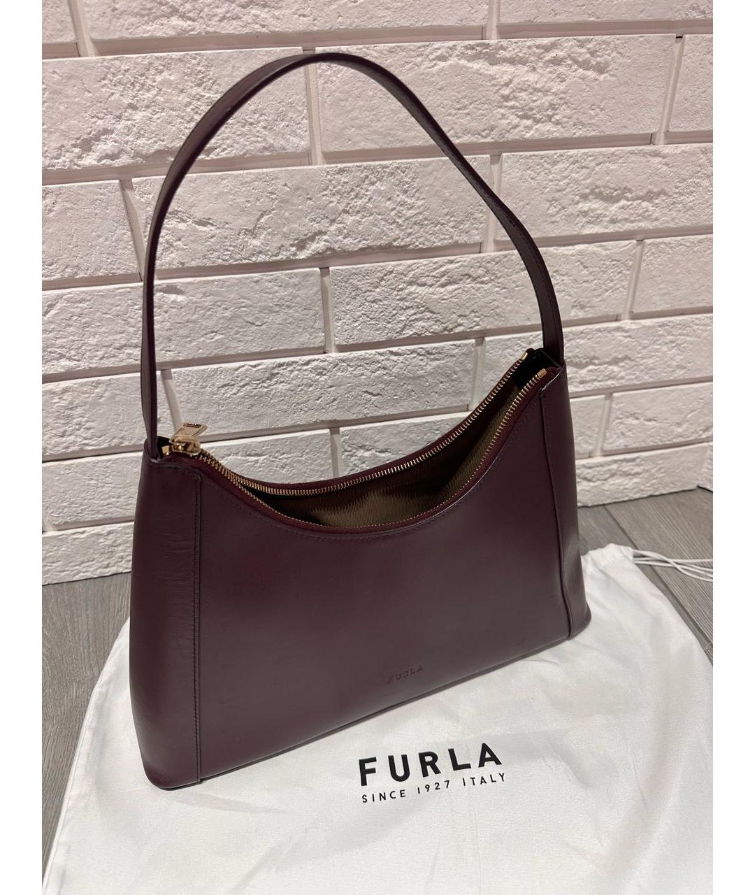 FURLA Бордовая кожаная сумка с короткими ручками, фото 3