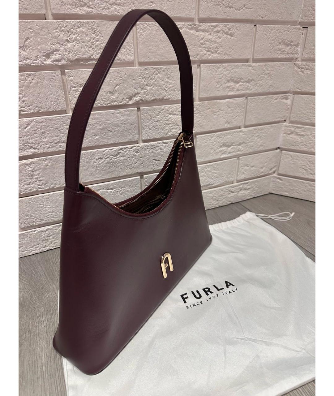 FURLA Бордовая кожаная сумка с короткими ручками, фото 2