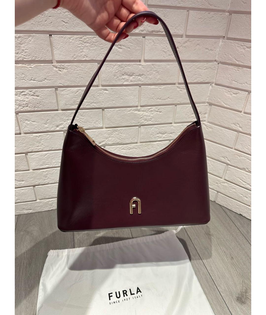 FURLA Бордовая кожаная сумка с короткими ручками, фото 5