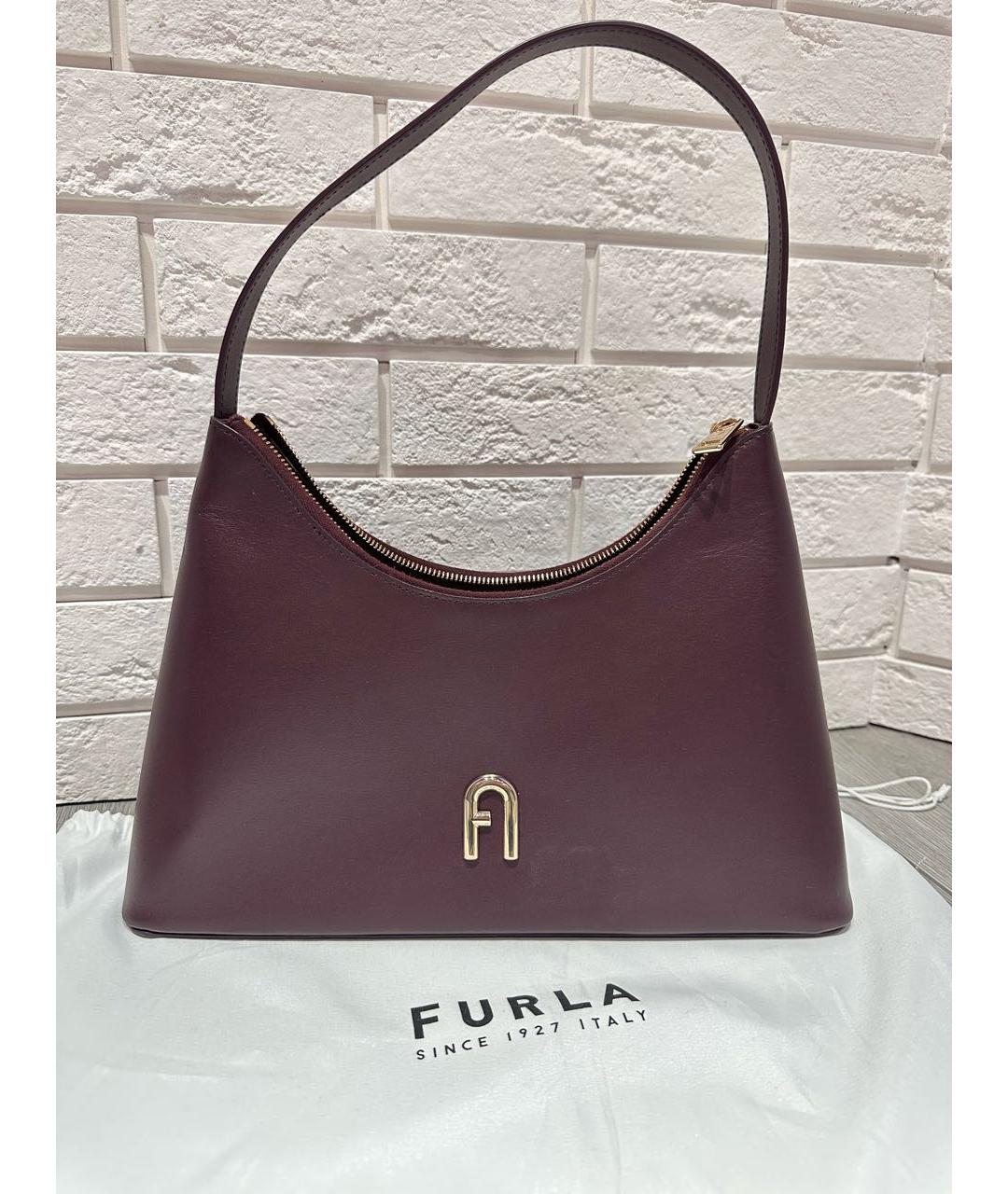 FURLA Бордовая кожаная сумка с короткими ручками, фото 8