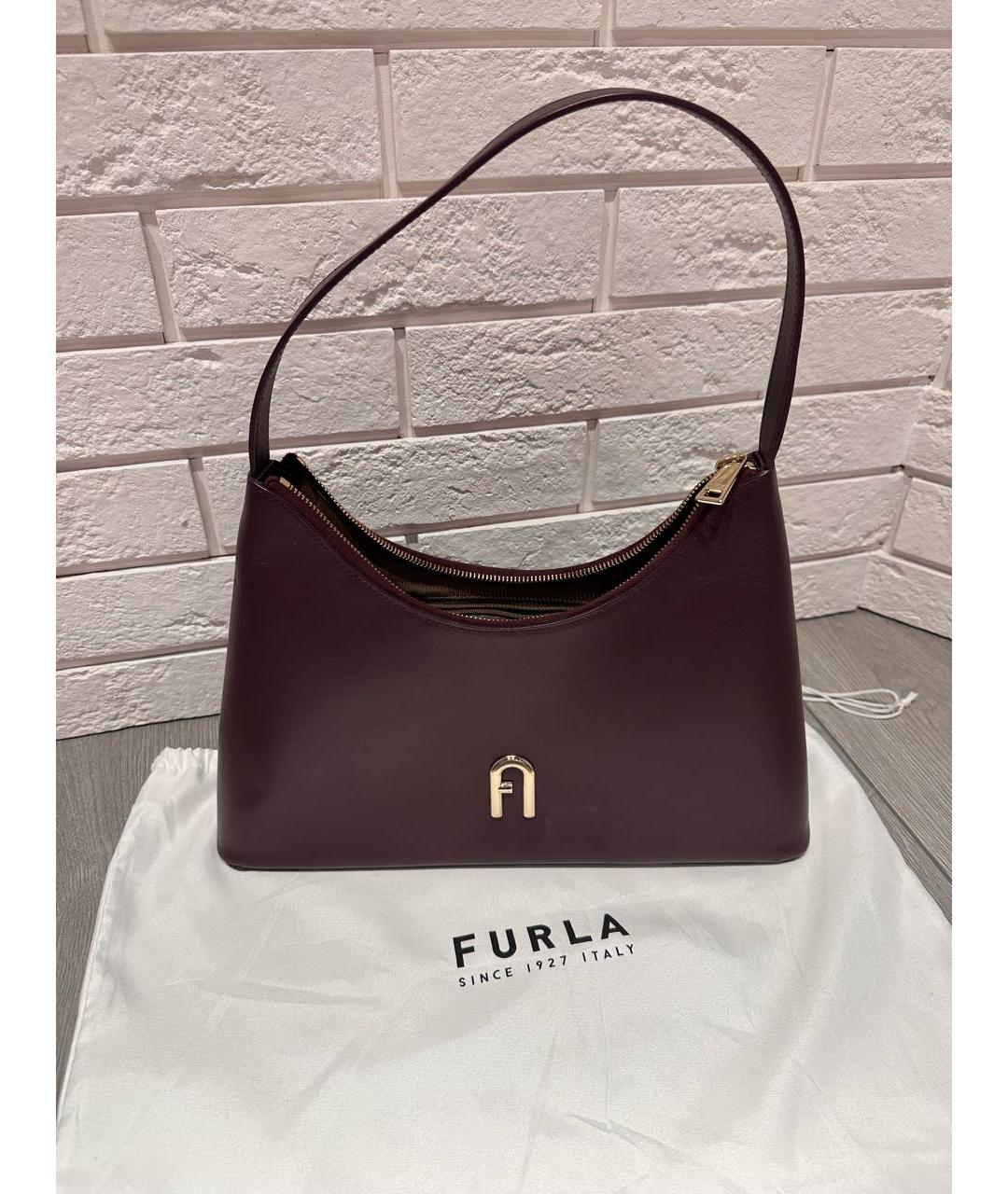 FURLA Бордовая кожаная сумка с короткими ручками, фото 7
