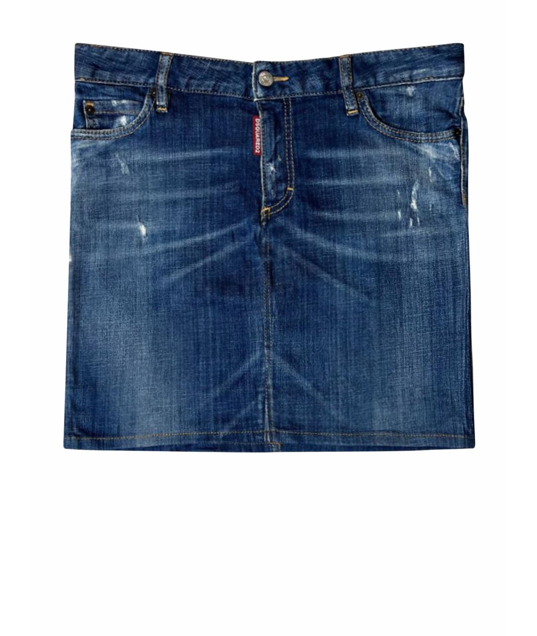 DSQUARED2 Синяя хлопко-эластановая юбка миди, фото 1