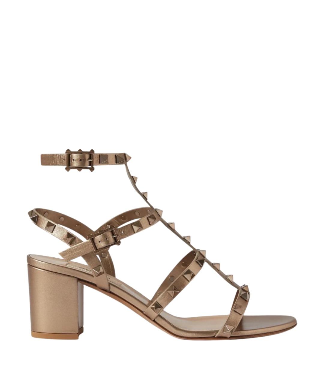 VALENTINO Золотые кожаные босоножки, фото 1