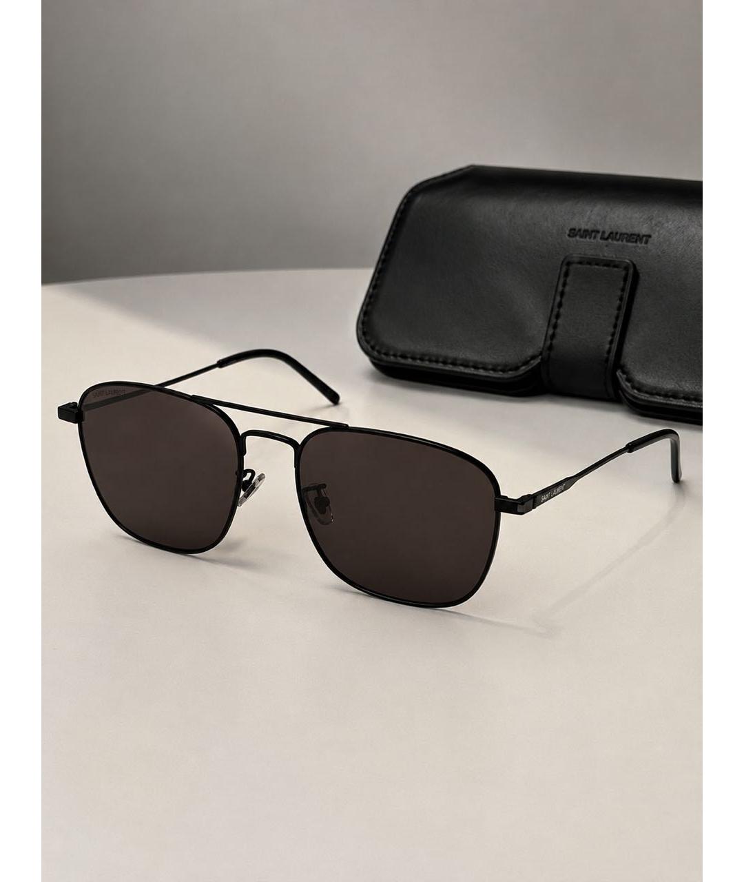 SAINT LAURENT Черные металлические солнцезащитные очки, фото 5