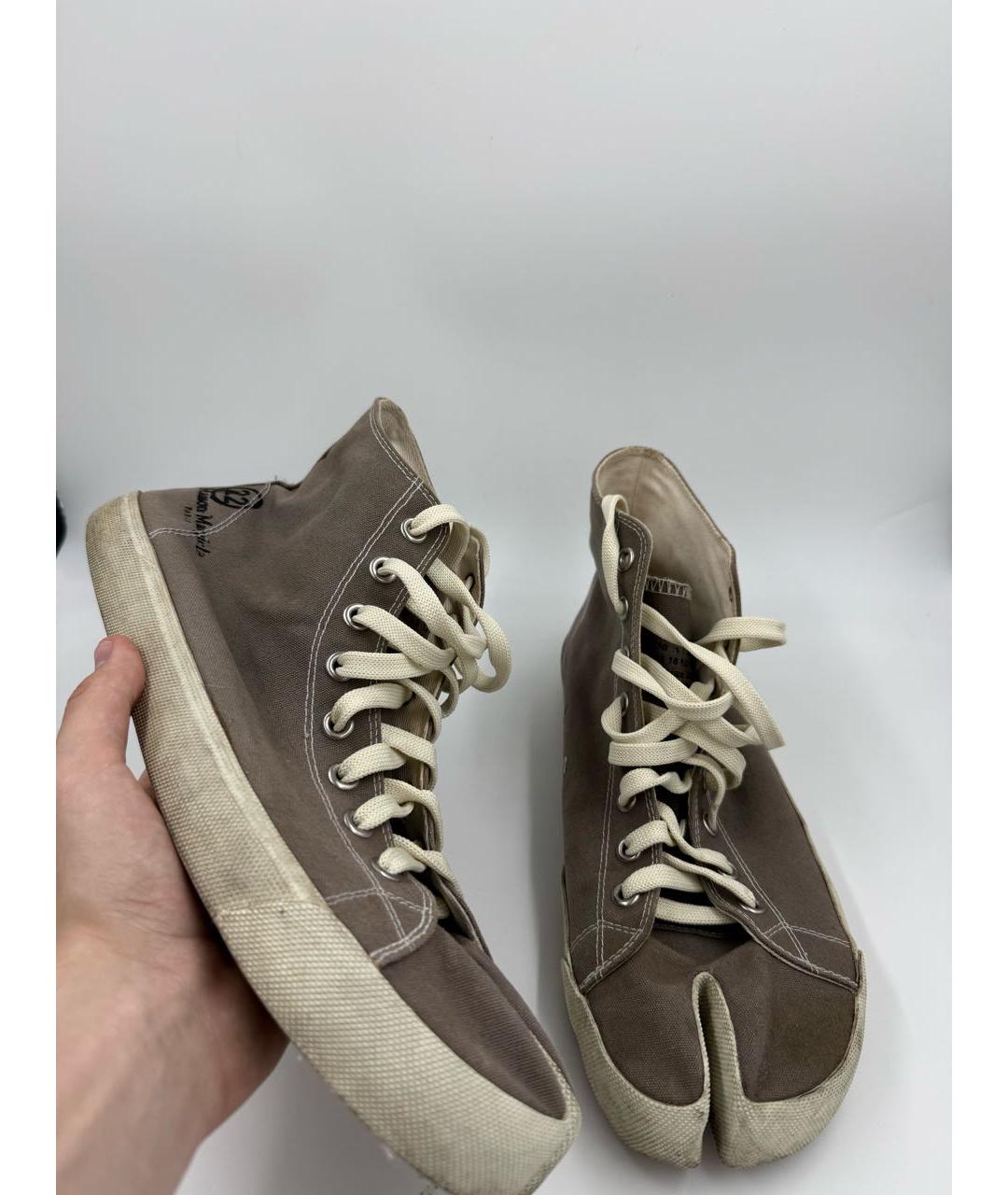 MAISON MARGIELA Коричневые текстильные высокие кроссовки / кеды, фото 3