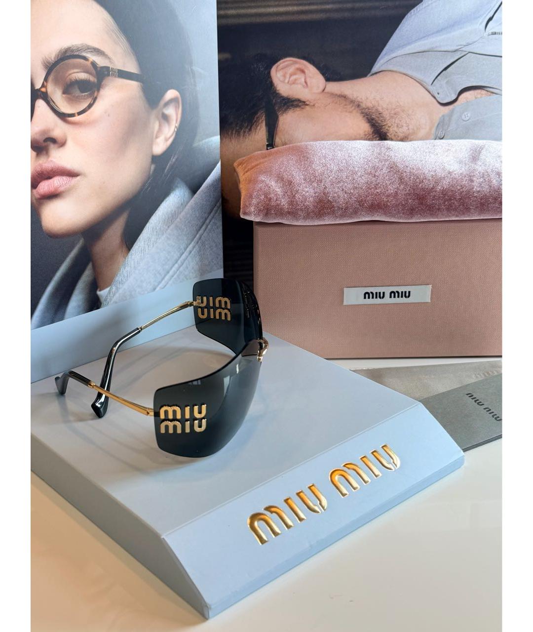MIU MIU Золотые металлические солнцезащитные очки, фото 8